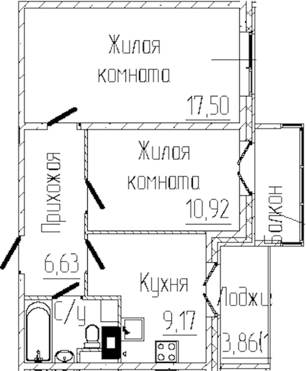 2-комнатная квартира 50.83 м², 5/8 эт., ЖК «SERTOLOVO PARK»